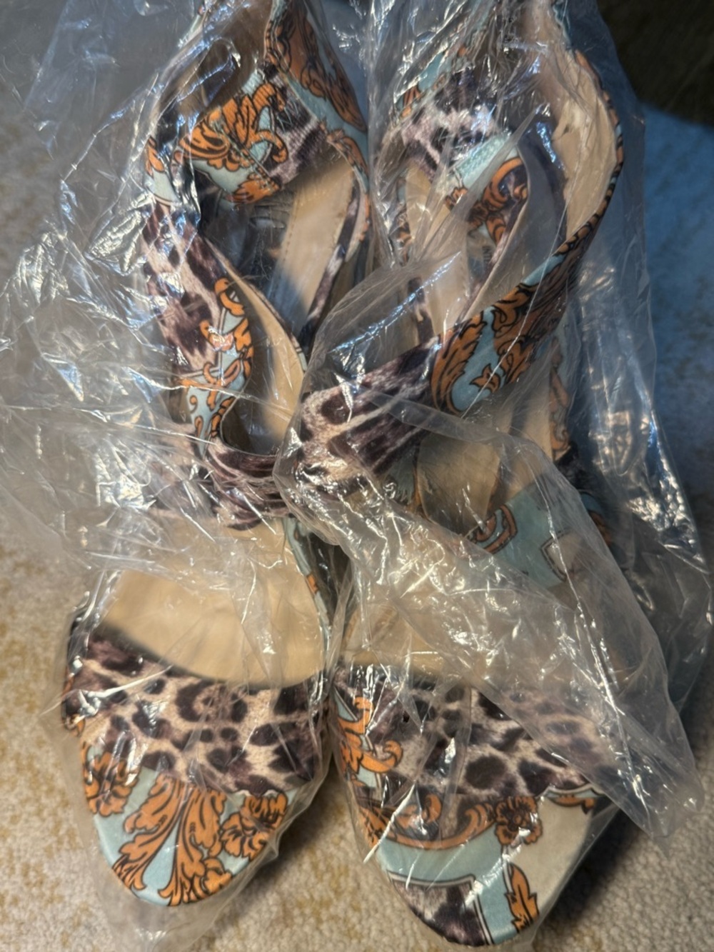 INC International Concepts Blue & Orange Patterned Open-Toe Heels